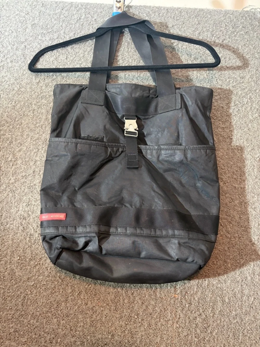 Prada Black Messenger Bag with Silver Buckle